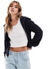 Brave Soul full zip fisherman knit cardigan in navy