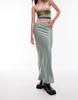 Topshop satin bias maxi skirt with elastic waistband in sea green