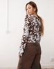 COLLUSION mesh off shoulder cow print top