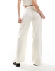 Bershka tie waist wide leg linen mix pants in butter yellow