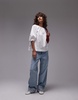 Topshop poplin puff sleeve top in ivory