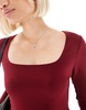 Miss Selfridge scuba square neck mini dress in burgundy