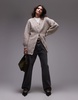 Topshop knitted high v-neck fluffy cardigan dress in oat