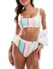 Pieces high waisted bikini bottoms in multi stripe - part of a set