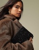 ASOS DESIGN zip top clutch bag in all over beads in black