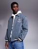 ASOS DESIGN oversized faux suede varsity jacket in gray