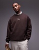 Topman heavyweight oversized fit sweatshirt with Paris embroidery in brown