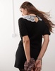 Miss Selfridge textured knit short sleeve contrast collar sweater in black