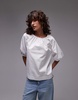 Topshop poplin puff sleeve top in ivory