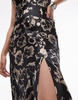 Topshop drape neck maxi dress in blurred mono floral