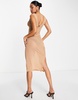 Amy Lynn v back gathered sheer midi dress in light brown