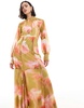 ASOS DESIGN high neck maxi dress with flare hem in green floral print