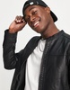 Jack & Jones Essentials faux leather biker jacket in black