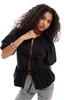ASOS DESIGN cotton puff sleeve peplum top in black