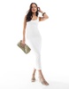 Bershka square neck midaxi dress in white