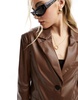 Bershka faux leather blazer in deep chocolate
