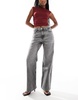 Bershka high waisted baggy wide leg jeans in dark wash gray