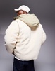 ASOS DESIGN borg hooded jacket in ecru with khaki trims