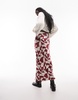 Topshop Tall satin bias maxi skirt in red geo print