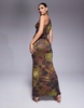 ASOS DESIGN halter cross front maxi dress in dark green & pink floral