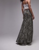 Topshop semi sheer godet maxi skirt in black and white animal geo print