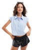 ASOS DESIGN shoulder pad cropped shirt in pale blue