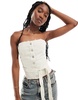 Only belted corset denim top in ecru