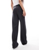 Bershka Petite wide leg tailored pants in charcoal