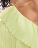 ASOS DESIGN textured halter wide leg jumpsuit with frill detail in lime green