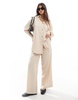 ASOS DESIGN wide leg pull-on textured pants in stone - part of a set