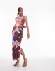Topshop cowl neck scoop back midi dress in blurred floral