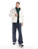 Bershka detachable hooded faux leather puffer in white