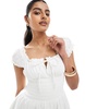 Bershka shirred milkmaid mini dress in ecru
