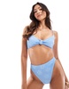 South Beach jacquard crinkle high leg bikini bottoms in cornflower blue