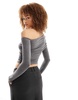 Bershka fold over bardot top in charcoal