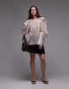 & Other Stories blouse with ruffle sleeves and bow back in light beige