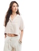 Bershka linen look short sleeve boxy shirt in beige stripe