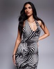 AFRM rue halter maxi dress in shiny knit in zebra swirl