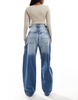 Bershka adjustable waist carpenter jeans in light wash blue