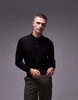 ARKET merino wool knit long sleeve polo shirt in black
