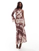 ASOS DESIGN one shoulder bell sleeve midaxi dress in tie dye print