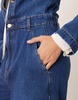 ASOS DESIGN premium collarless denim jumpsuit in midwash blue