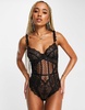 Ann Summers Sweetheart lace and spot mesh underwire bodysuit with lace frill strap detail in black