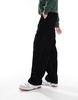 Bershka cord wide leg pants in black