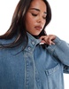ASOS DESIGN premium denim funnel neck jacket in midwash blue