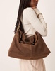 ASOS DESIGN suede fold-over flap tote bag in chocolate