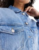 Bershka cropped denim jacket in mid blue