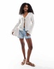 Brave Soul tie front floral print blouse in off white