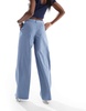 Bershka wide leg tailored pants in blue stripe