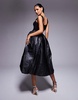 Amy Lynn Alexa scoop back puffball midi dress with PU skirt in black